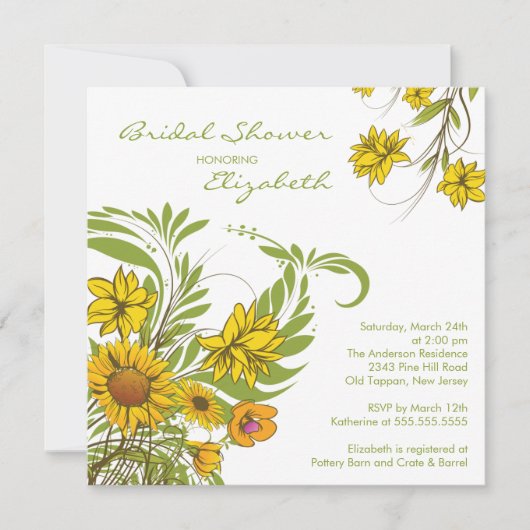 Herfst Sunflower Bridal Shower Invitation Kaart (Voorkant)