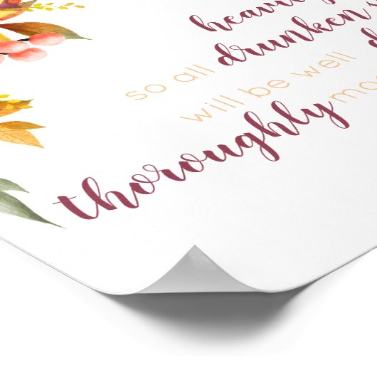 Herfst Sunflower Open Bar Wedding Poster (Hoek)