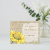 Herfst Sunflower Rustic Burlap Wedding Save the Da Aankondigingskaart (Staand voorkant)