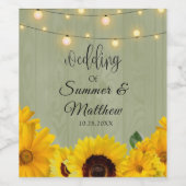 Herfst Sunflower Sage Wood String of Lights Weddin Wijn Etiket (Enkel label)