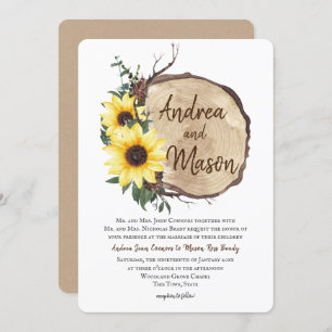 Herfst Sunflower Wood Slice Rustic Wedding Kaart