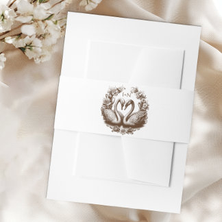 Herfst Swan Wedding Belly Band | Rustic Monogram W Uitnodigingen Wikkel