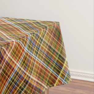 Herfst Sycomoor Bruin, Groen en Blauw Geruit Tafelkleed