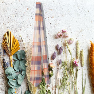 Herfst tartan plaid beige sinaasappel pruim check  stropdas