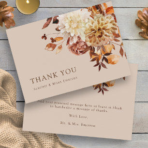 Herfst Taupe Bloemen Bruiloft Dankkaart Bedankkaart
