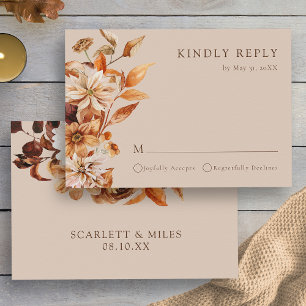 Herfst Taupe Bloemen Bruiloft RSVP Kaartje