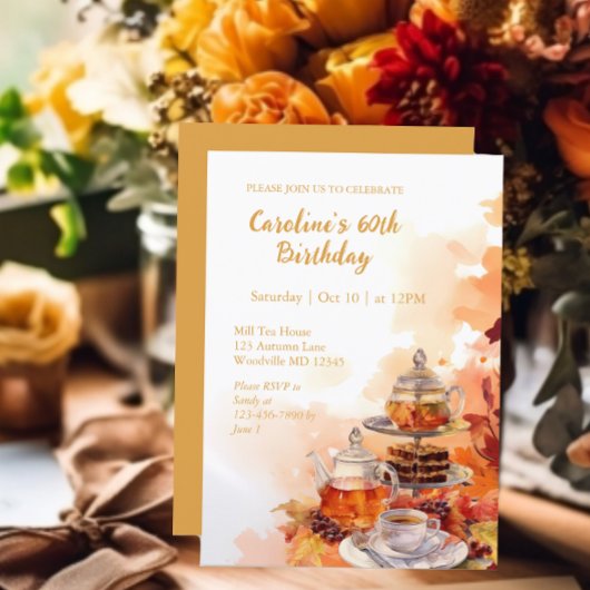 Herfst Tea Party Elegant 60ste Verjaardag Kaart
