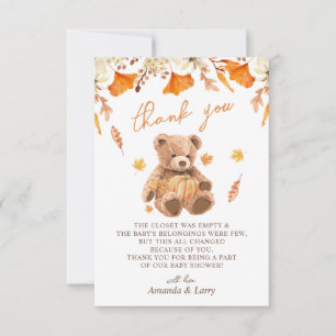 Herfst Teddy Bear Baby shower Bedankkaart