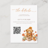 Herfst Teddy Bear Baby shower Details qrcode Informatiekaartje (Voorkant)