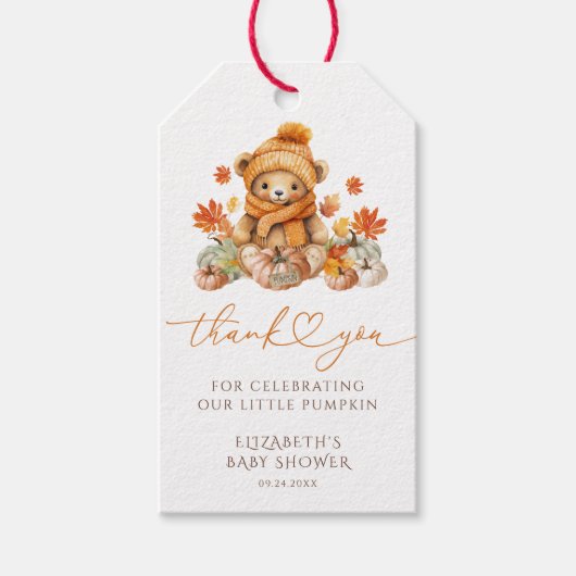 Herfst Teddy Bear Dank u Cadeaulabel (Voorkant)