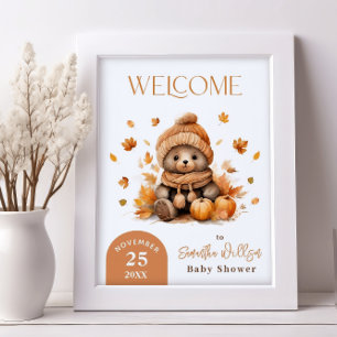 Herfst Teddybeer Babyshower Welkomstbord Poster