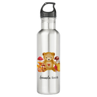 Herfst Teddybeer en Paddestoel Wonderland Waterfles