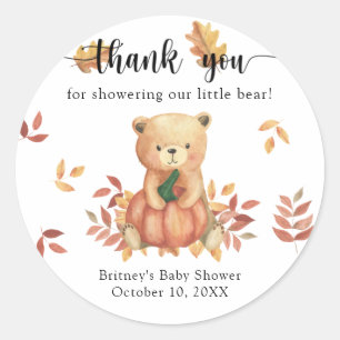 Herfst teddybeer met pompoen dank je ronde sticker