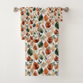 Herfst terra cotta en salie bladeren patroon bad handdoek (Insitu)