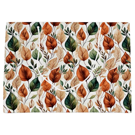 Herfst terra cotta en salie bladeren patroon groot cadeauzakje (Voorkant)