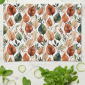 Herfst terra cotta en salie bladeren patroon theedoek (Gevouwen)