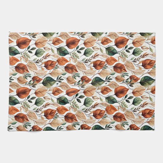 Herfst terra cotta en salie bladeren patroon theedoek (Horizontaal)