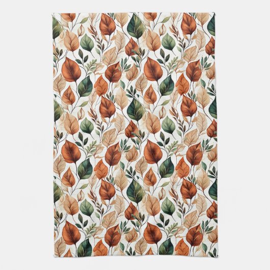 Herfst terra cotta en salie bladeren patroon theedoek (Verticaal)