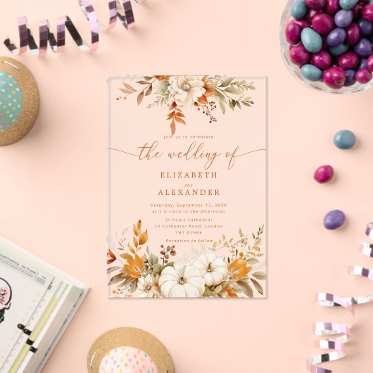 Herfst terracotta bloemen elegante bruiloft acryl uitnodigingen (Insitu (Viering))