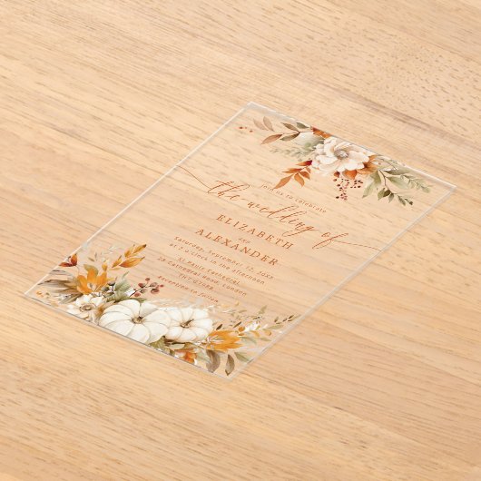 Herfst terracotta bloemen elegante bruiloft acryl uitnodigingen (Laagn)