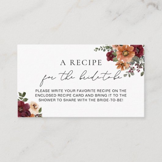 Herfst Terracotta Bourgondië Floral Bridal Recept Informatiekaartje (Voorkant)