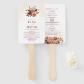 Herfst Terracotta Burgundy Floral Wedding Programm Handwaaier (Voorkant en achterkant)