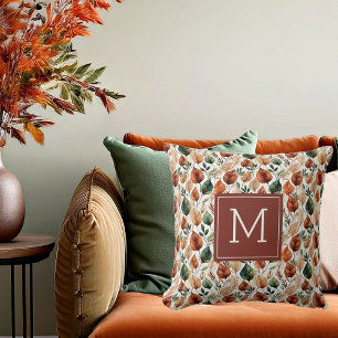 Herfst terracotta en saliebladeren patroon monogra kussen