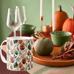 Herfst terracotta en saliebladerenpatroon koffiemok