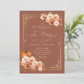 Herfst Terracotta Goud Bloem Boho Rustieke Trouw Kaart (Staand voorkant)