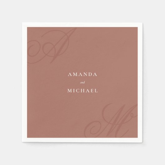 Herfst Terracotta Modern Edge Elegant Monogram Servet (Voorkant)