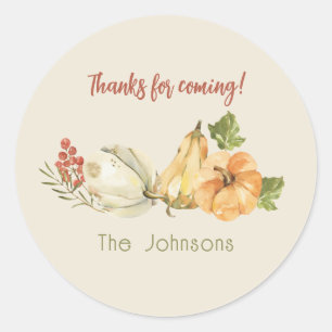 Herfst Thanksgiving 'Bedankt voor komen' Waterverf Ronde Sticker