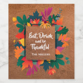 Herfst Thanksgiving Bladeren op Leer Wijn Etiket (Enkel label)