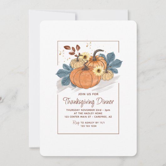 Herfst Thanksgiving Diner Pompoen Kaart (Voorkant)