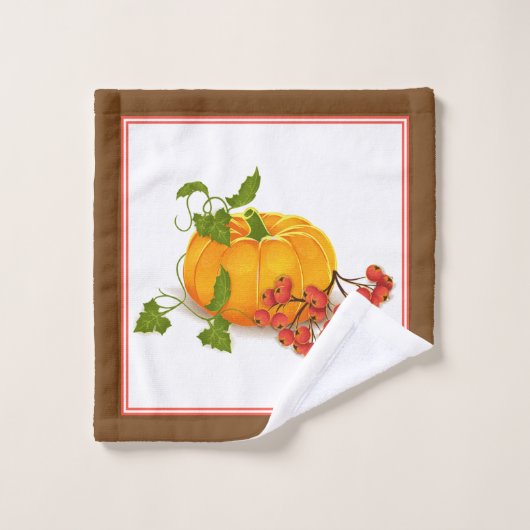 Herfst Thanksgiving pompoen, bessen en strepen Bad Handdoek (Wasdoekje)