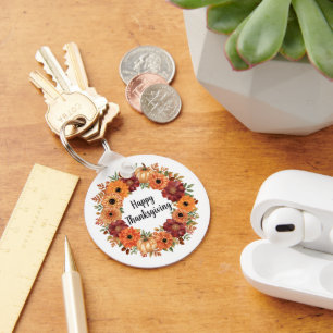 Herfst Thanksgiving Pompoen en bloemen Sleutelhanger