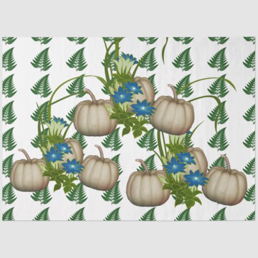 Herfst Thanksgiving White Pumpkins Flora Artwork Tissuepapier (Voorkant)