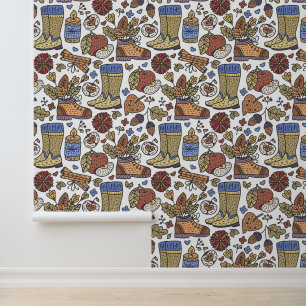 Herfst Thema Country Look Laarzen Appels Kaneel Behang