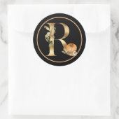 HERFST THEMA MONOGRAM R MET PUMPKIN RONDE STICKER (Tas)