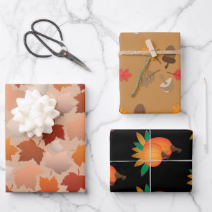 Herfst Thema Verpakking Papier — Reeks 3 vellen