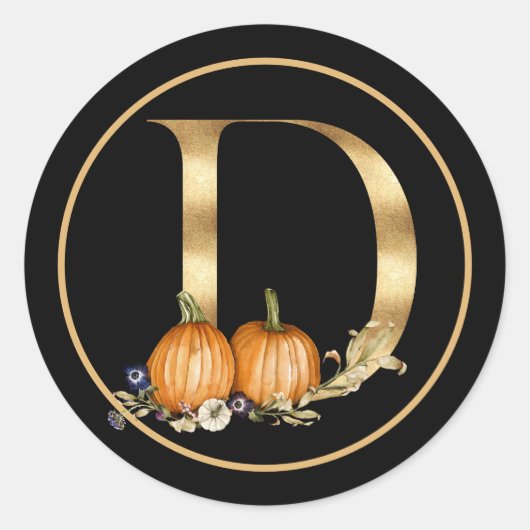 HERFST THEME GOLD MONOGRAM D MET PUMPKINS RONDE STICKER (Voorkant)