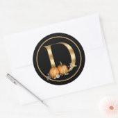 HERFST THEME GOLD MONOGRAM D MET PUMPKINS RONDE STICKER (Envelop)