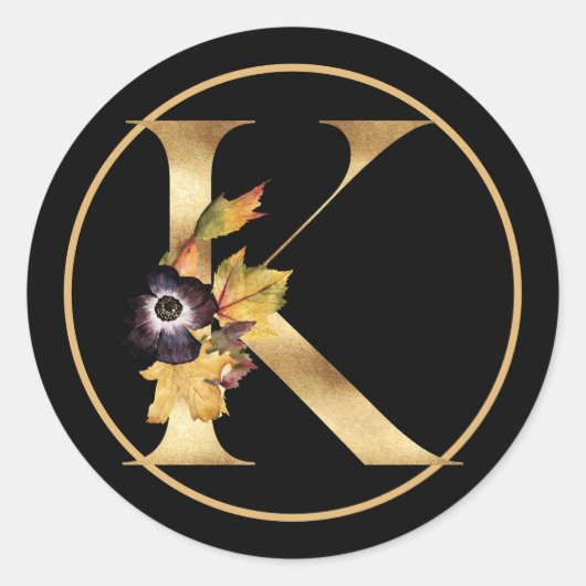 HERFST THEME GOLD MONOGRAM K MET PLATTELANDSREGELI RONDE STICKER (Voorkant)