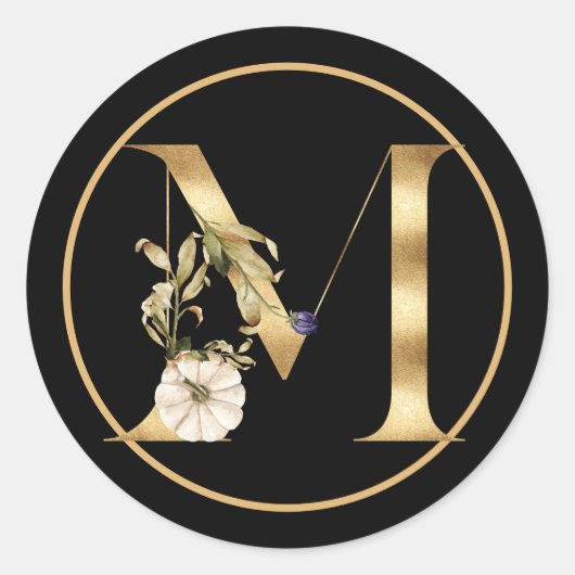 HERFST THEME GOLD MONOGRAM MET PUMPKINS RONDE STICKER (Voorkant)