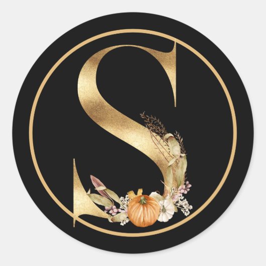 HERFST THEME GOLD MONOGRAM S MET PUMPKINS RONDE STICKER (Voorkant)