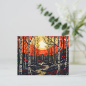 Herfst tijd bos met specht feestdagenkaart (Staand voorkant)