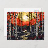 Herfst tijd bos met specht feestdagenkaart (Voorkant / Achterkant)