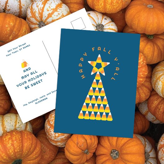 Herfst tot Kerst Postkaart Teal – Candy Corn Boom