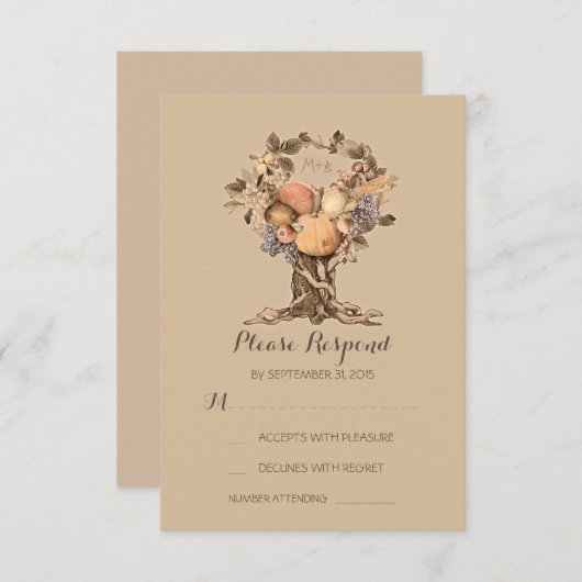 Herfst tree bruiloft RSVP kaarten (Voorkant / Achterkant)