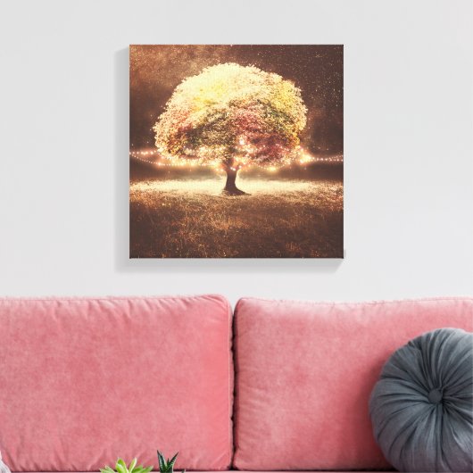 Herfst Tree en Romantische Rustieke String Lights Canvas Afdruk (Insitu (Woonkamer))
