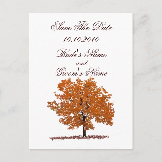 Herfst Tree Sla de datum briefkaart. Aankondigingskaart (Voorkant)